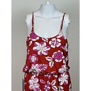 NWT Lush Floral Maxi Sundress Womens Size M Red Pink Tropical Beachy Resort